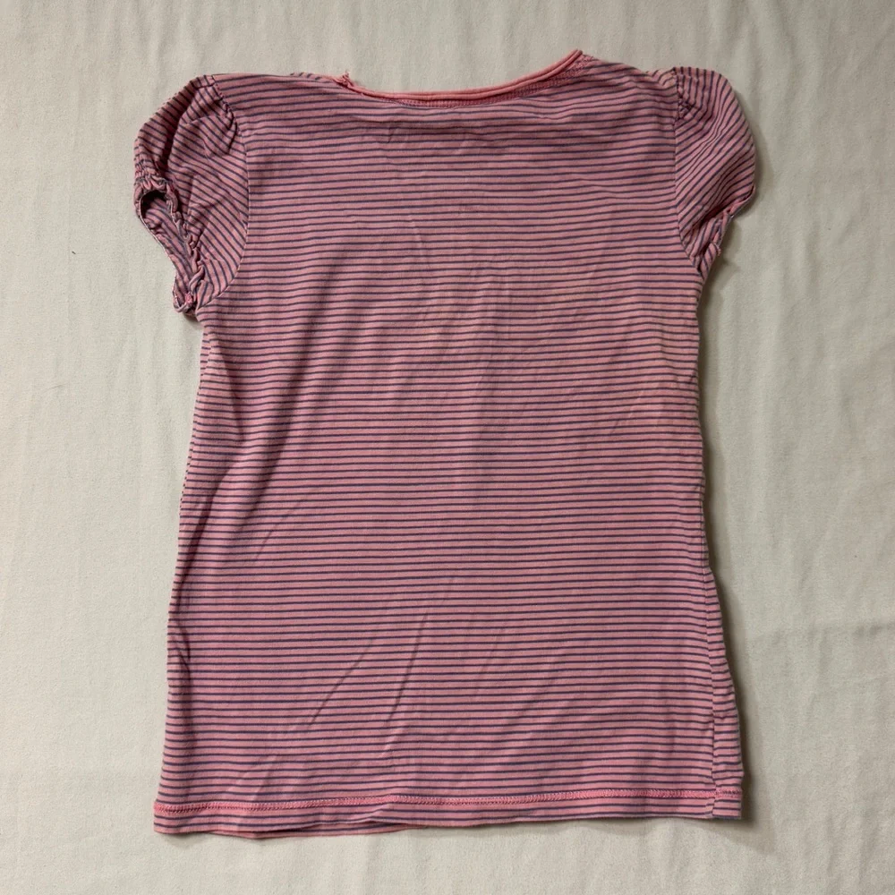 🆕 Ralph Lauren Striped Shirt Girl’s 6 Peach Short Sleeve Summer Top Cotton Soft